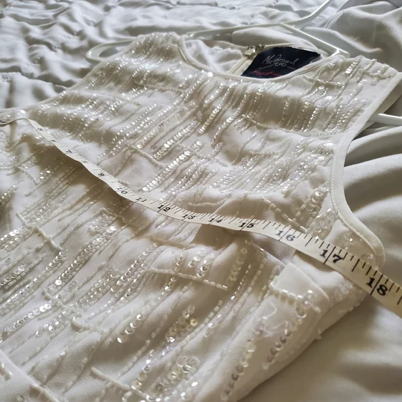NWT Mac Duggal 93597 White Beaded Sleeveless Midi Sheath Dress -Size 8 - Picture 10 of 12
